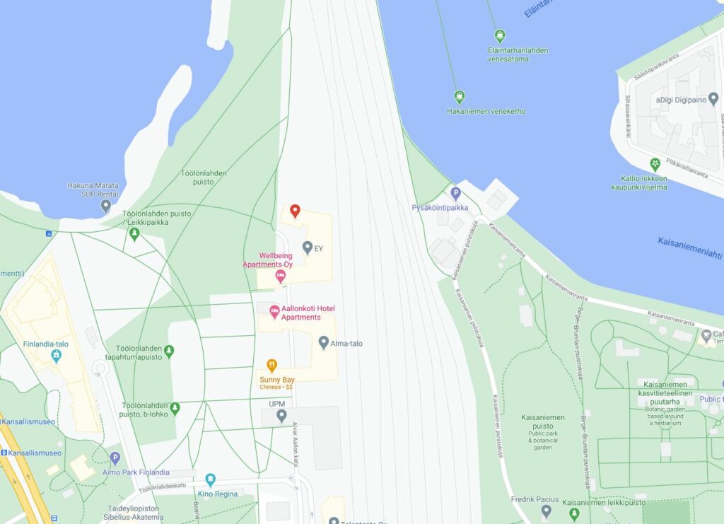 Bildet viser adressen til Arcadia Finans på Google Maps i Finland presentert på nettsiden til Låneoversikten