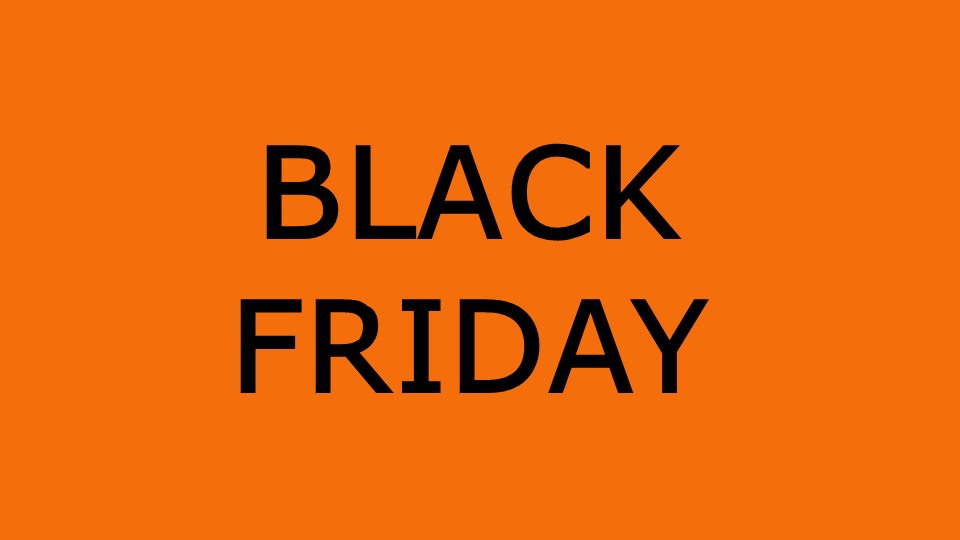 Hvordan klare å spare penger på Black Friday er illustrert med Black Friday skrevet i store sorte bokstaver på oransje bakgrunn