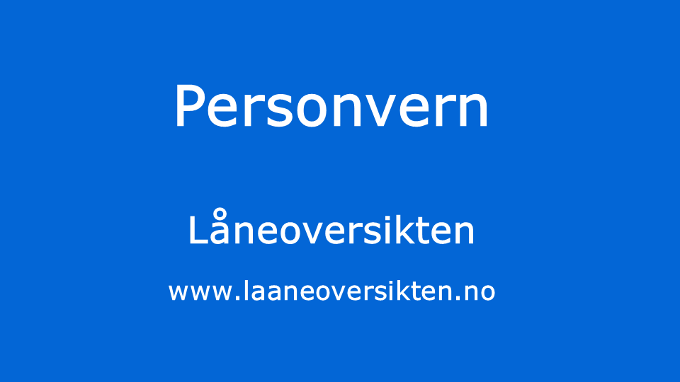 Personvern Låneoversikten www.laaneoversikten.no skrevet i hvite bokstaver på kongeblå bakgrunn.