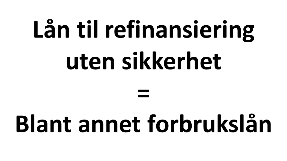 Lån til refinansiering uten sikkerhet skrevet i sort tekst på hvit bakgrunn